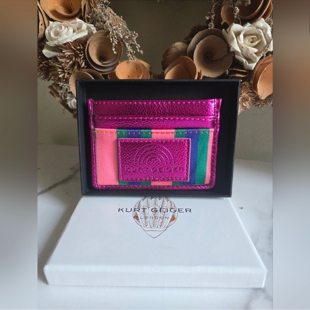 Kurt Geiger Pink Metallic Stripe Card Holder NIB